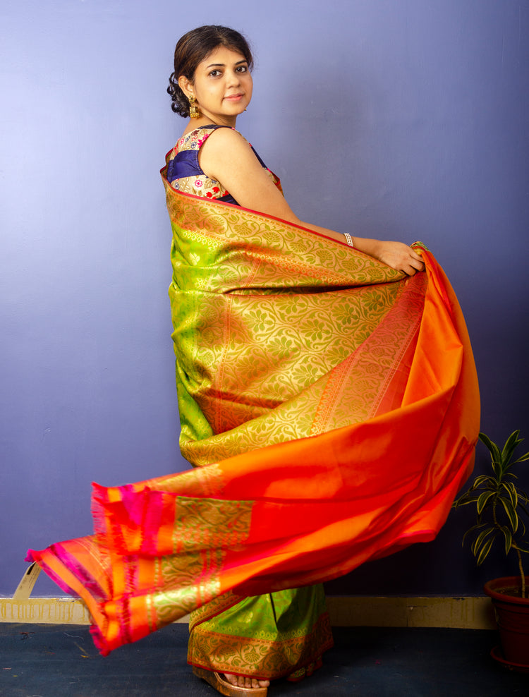 Pure Kelly Green Banarasi Katan Silk Sari