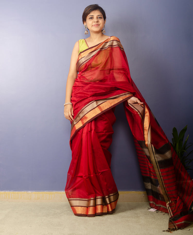 Burgundy - Handwoven Maheshwari Sari