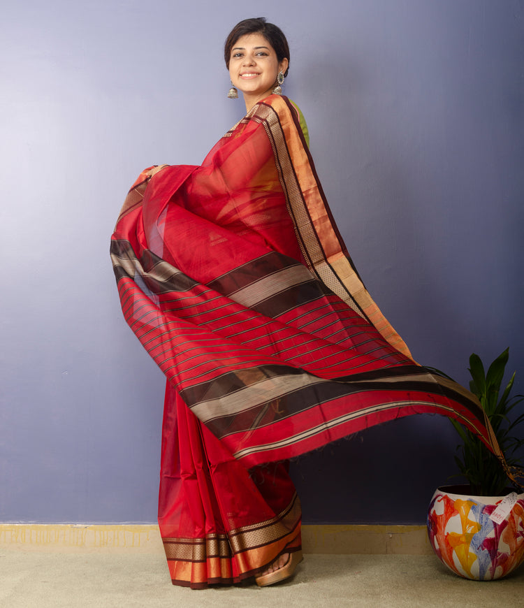 Burgundy - Handwoven Maheshwari Sari