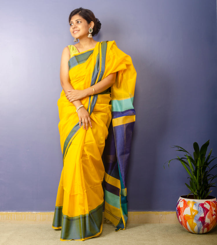 Yarrow - Yellow Handwoven Maheshwari Sari