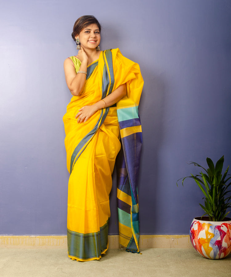 Yarrow - Yellow Handwoven Maheshwari Sari