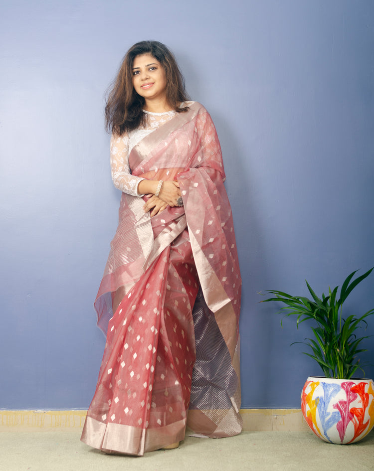 Rouge Color Chanderi Handwoven Pure Silk by Silk Sari