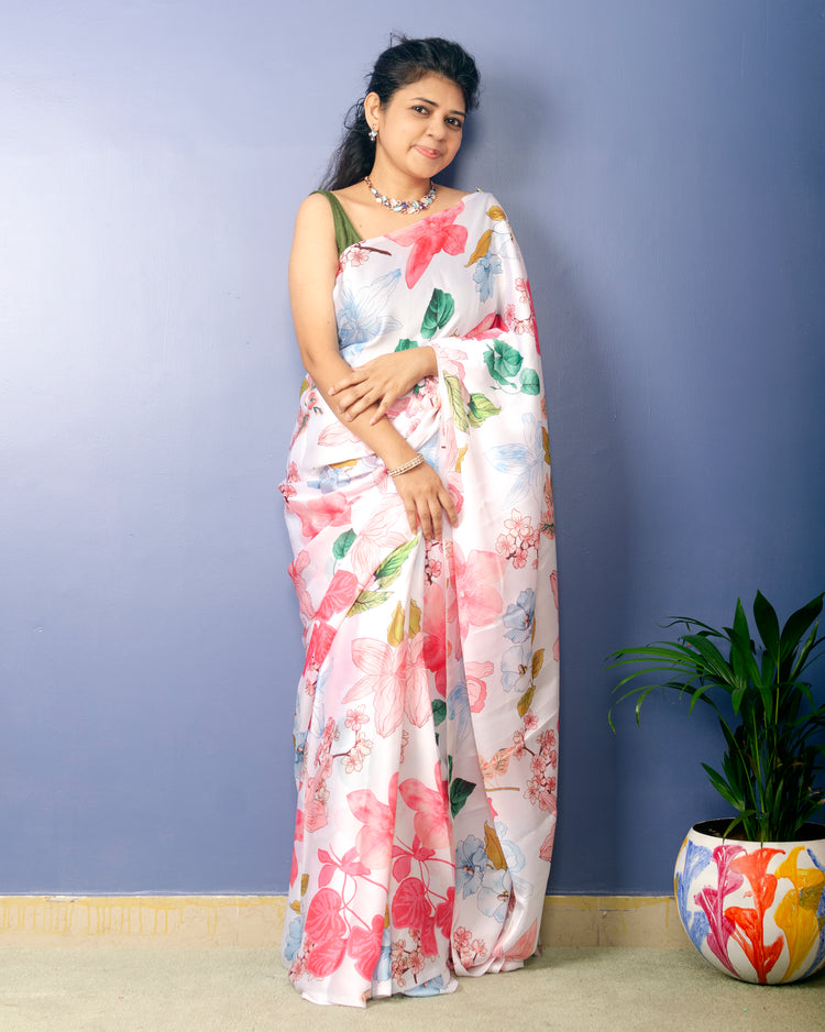 Flora - Digital Floral Print Satin Sari