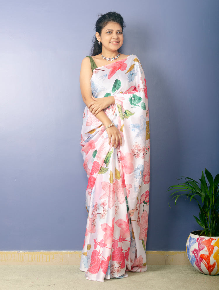 Flora - Digital Floral Print Satin Sari