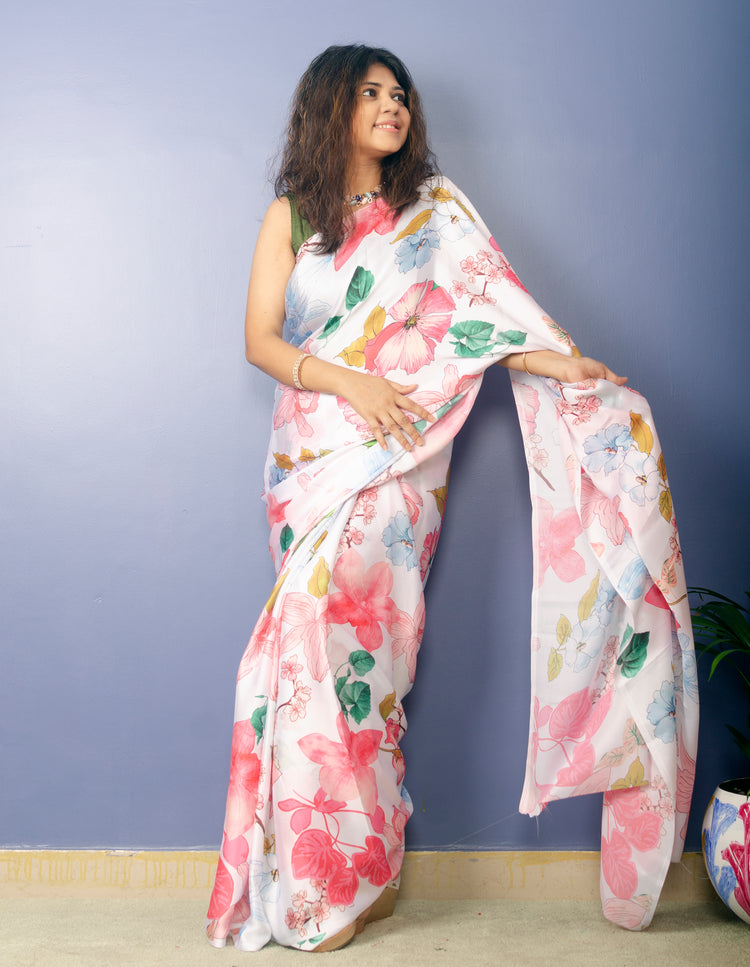 Flora - Digital Floral Print Satin Sari
