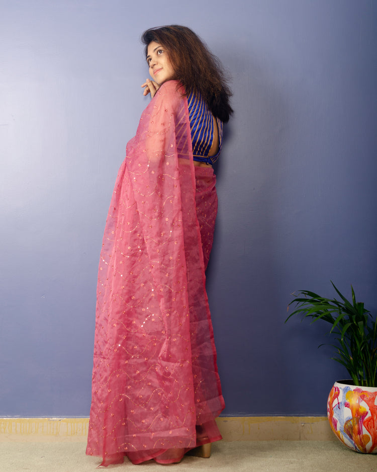 Opera Mouve embroidred Organza Saree