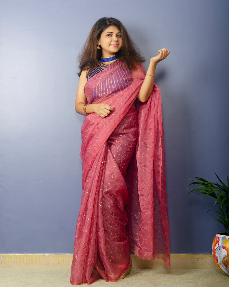 Opera Mouve embroidred Organza Saree
