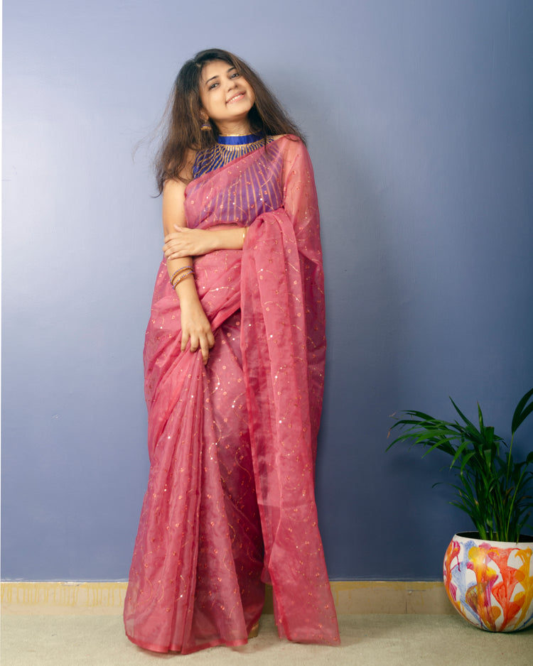 Opera Mouve embroidred Organza Saree