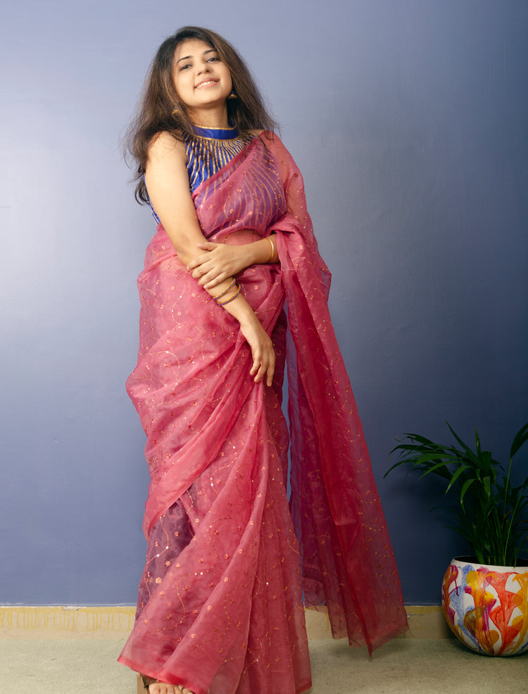 Opera Mouve embroidred Organza Saree