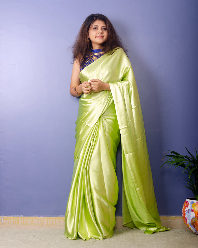 Cyber Lime Color Satin Saree