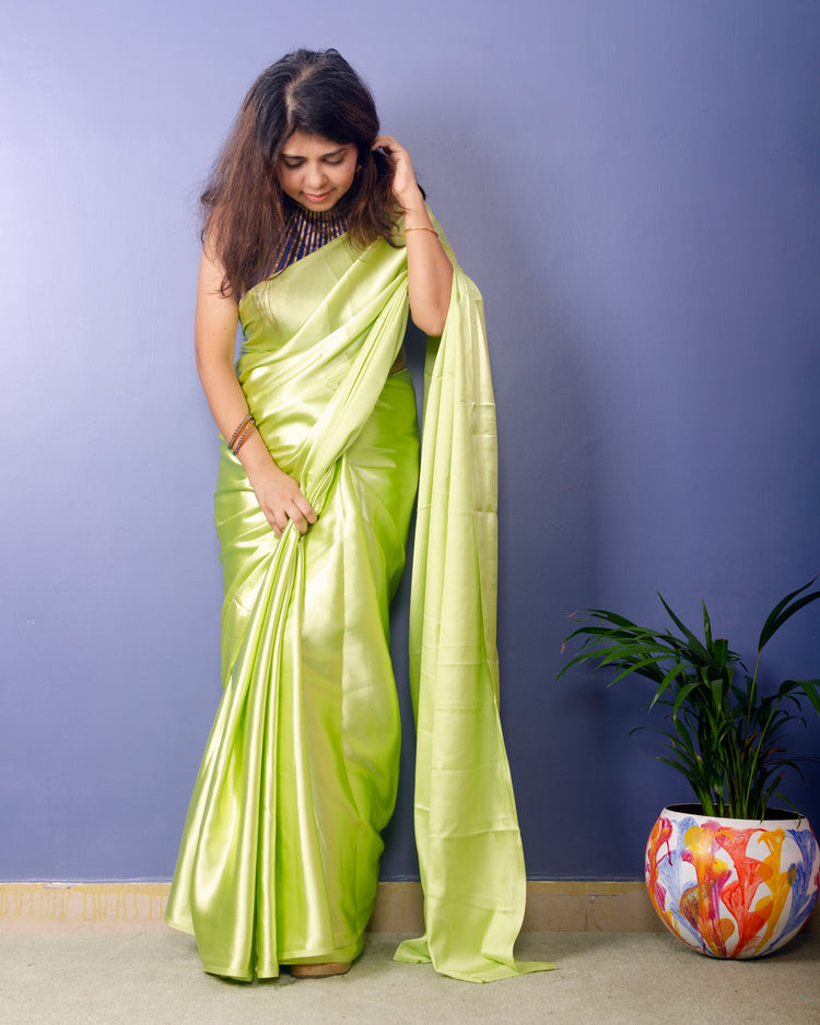 Cyber Lime Color Satin Saree