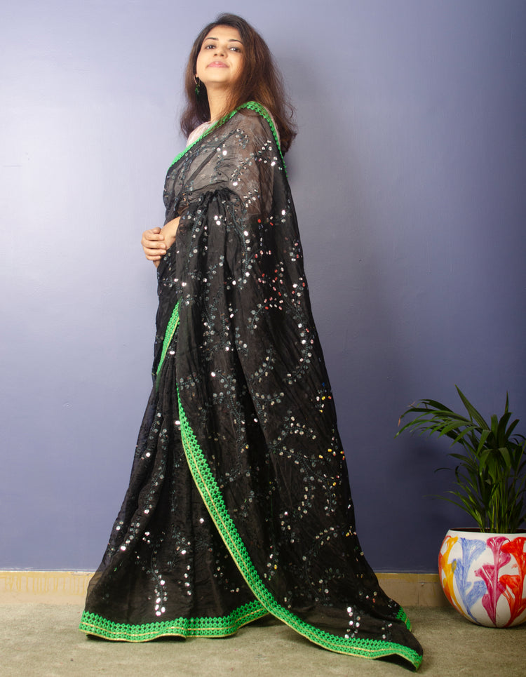 Black Embroidrery Organza Saree