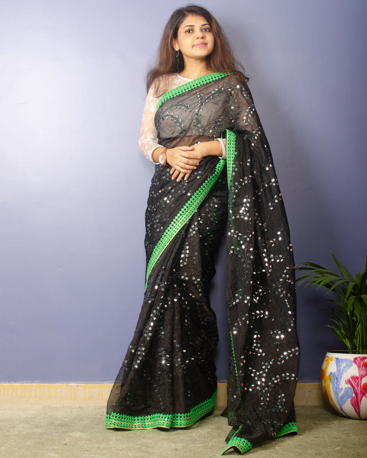 Black Embroidrery Organza Saree