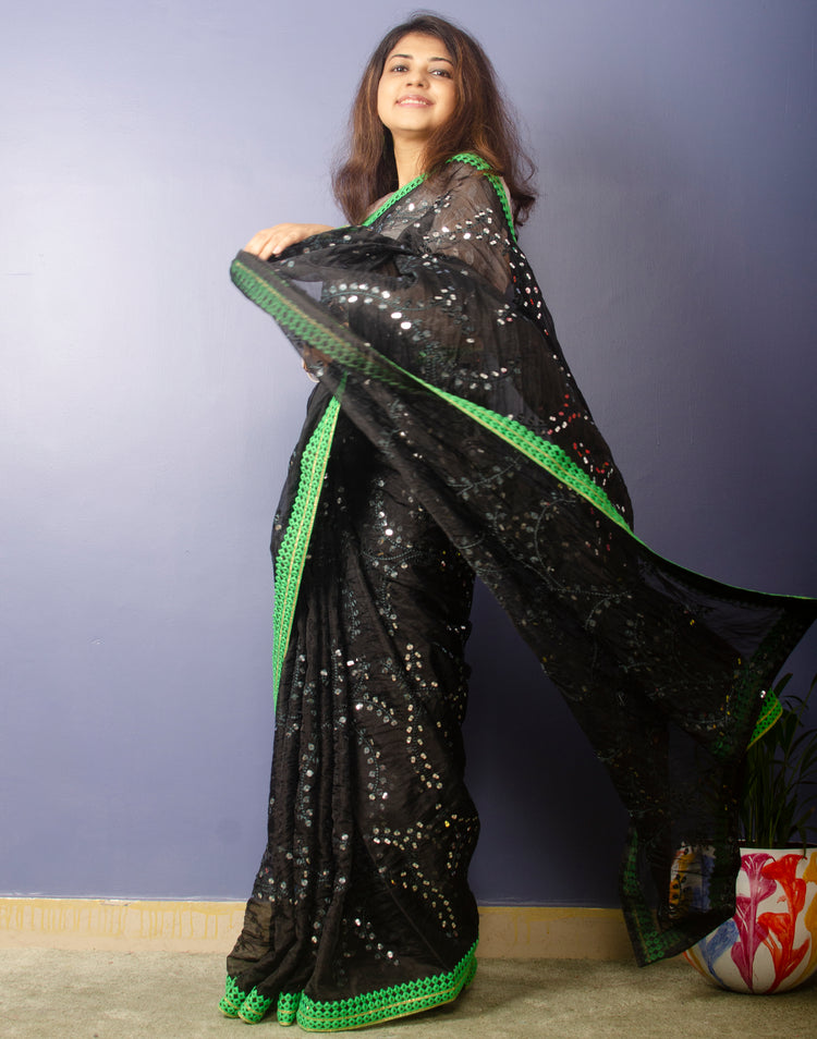 Black Embroidrery Organza Saree