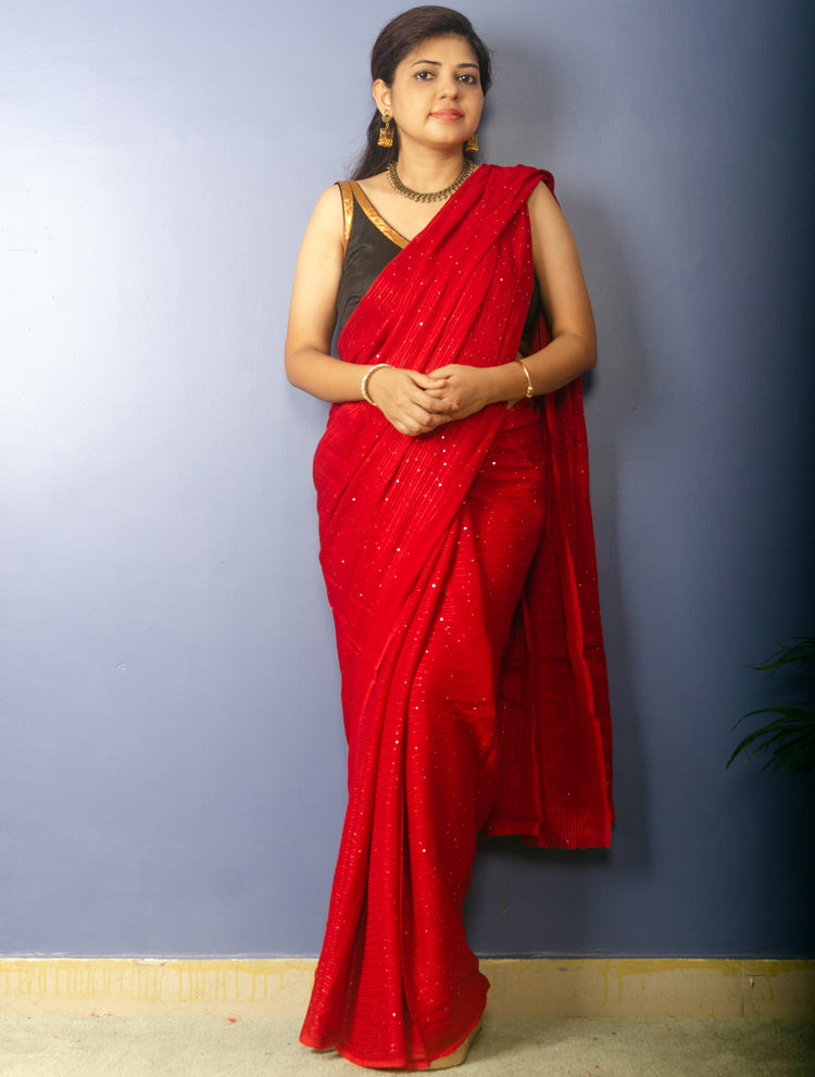 Red with sequin Georgette Sari