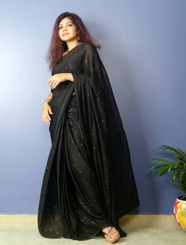 Black with sequin Georgette Sari