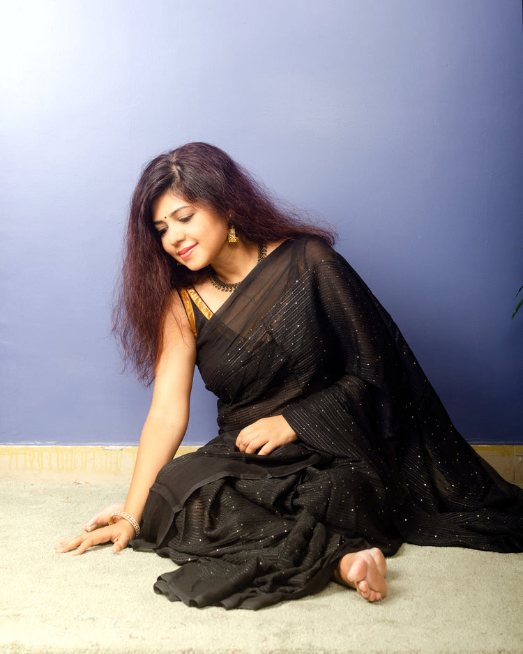 Black with sequin Georgette Sari