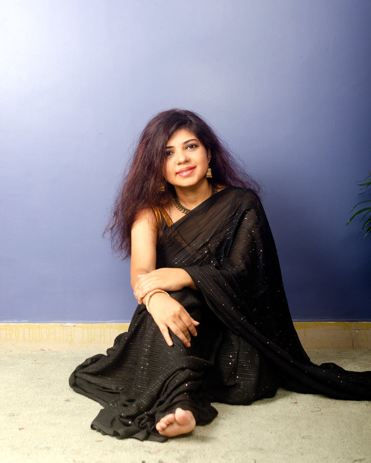 Black with sequin Georgette Sari