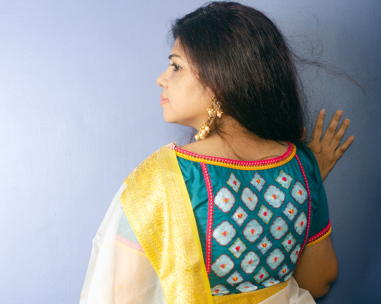 White Chanderi Handwoven Pure Silk by Silk Sari with Green zari Border