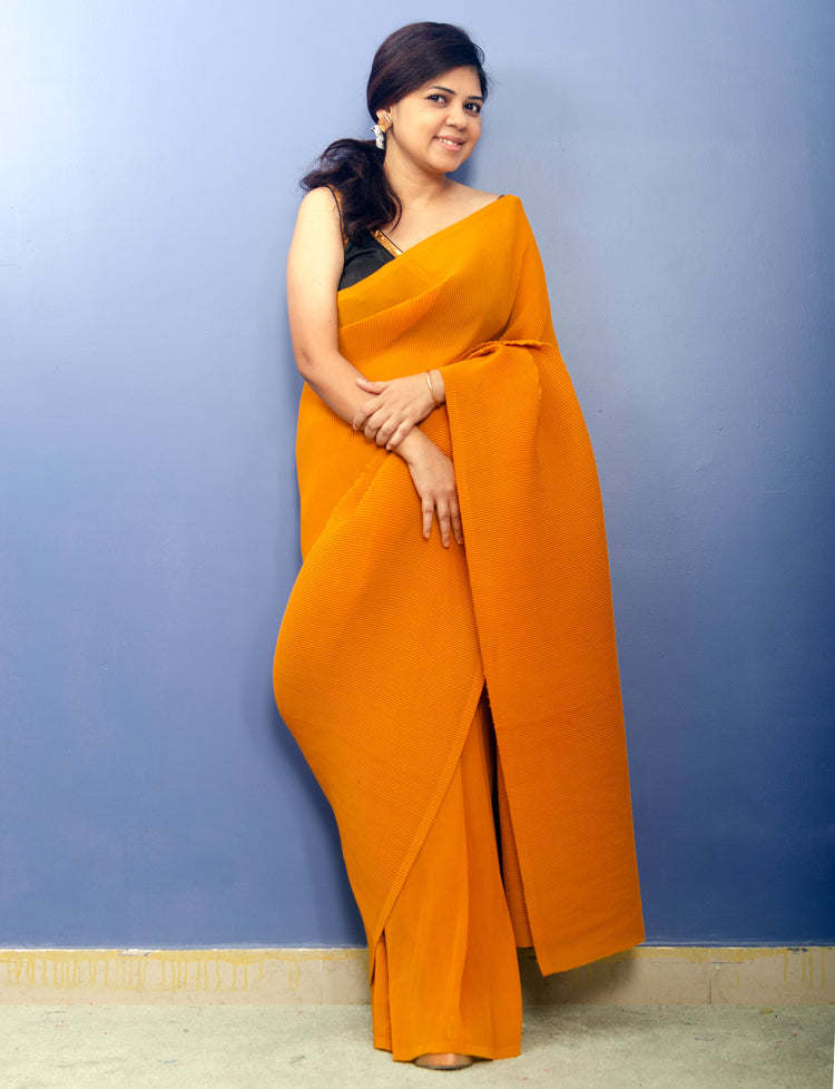 Pleated Mustard Georgette Sari