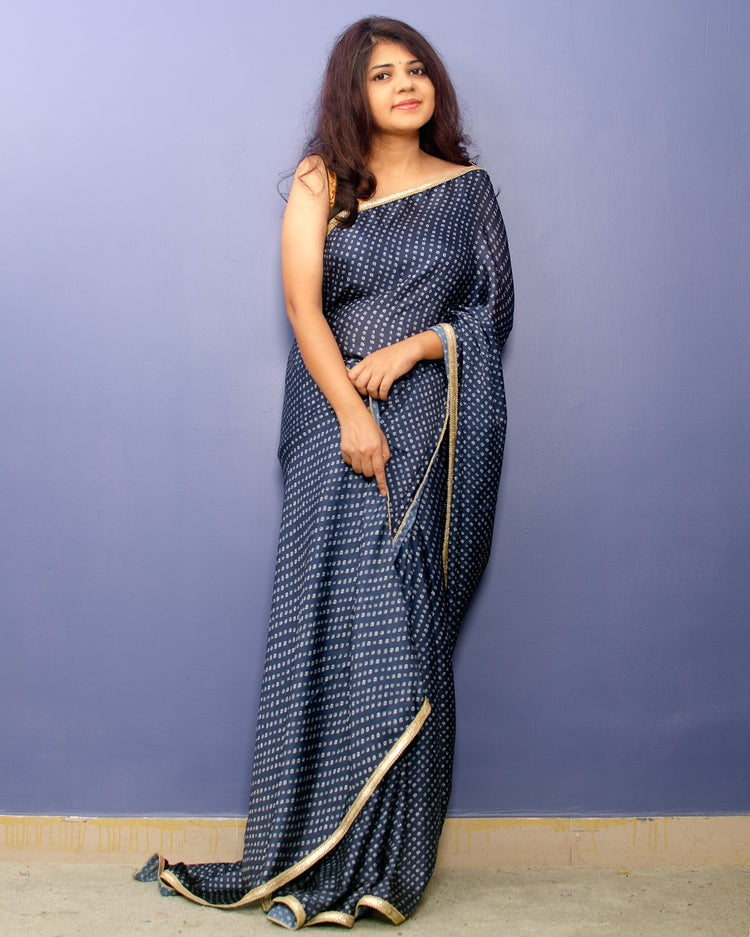 Bandhej Pattern on Satin Georgette Sari With Border