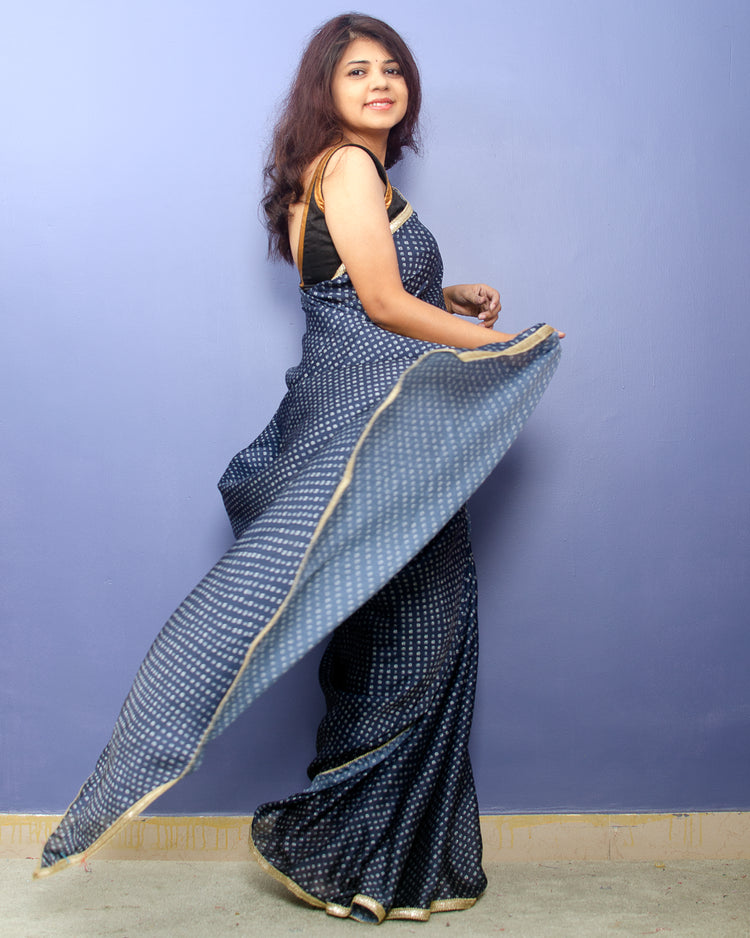 Bandhej Pattern on Satin Georgette Sari With Border