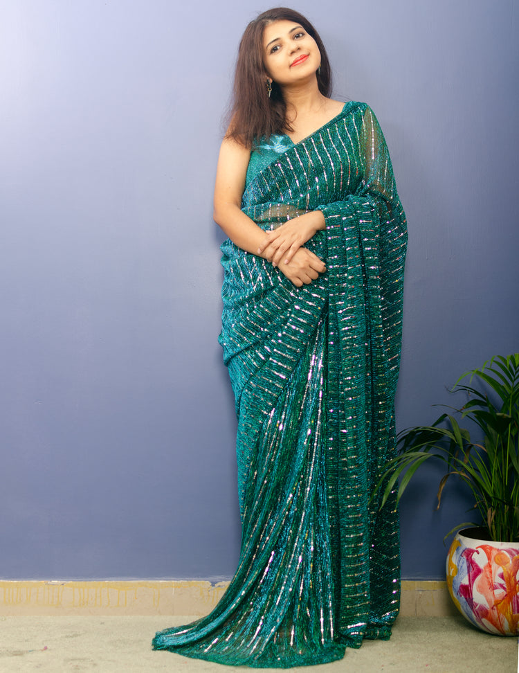 Castleton Green Sequin  Sari