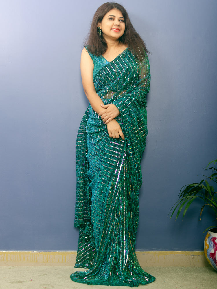 Castleton Green Sequin  Sari
