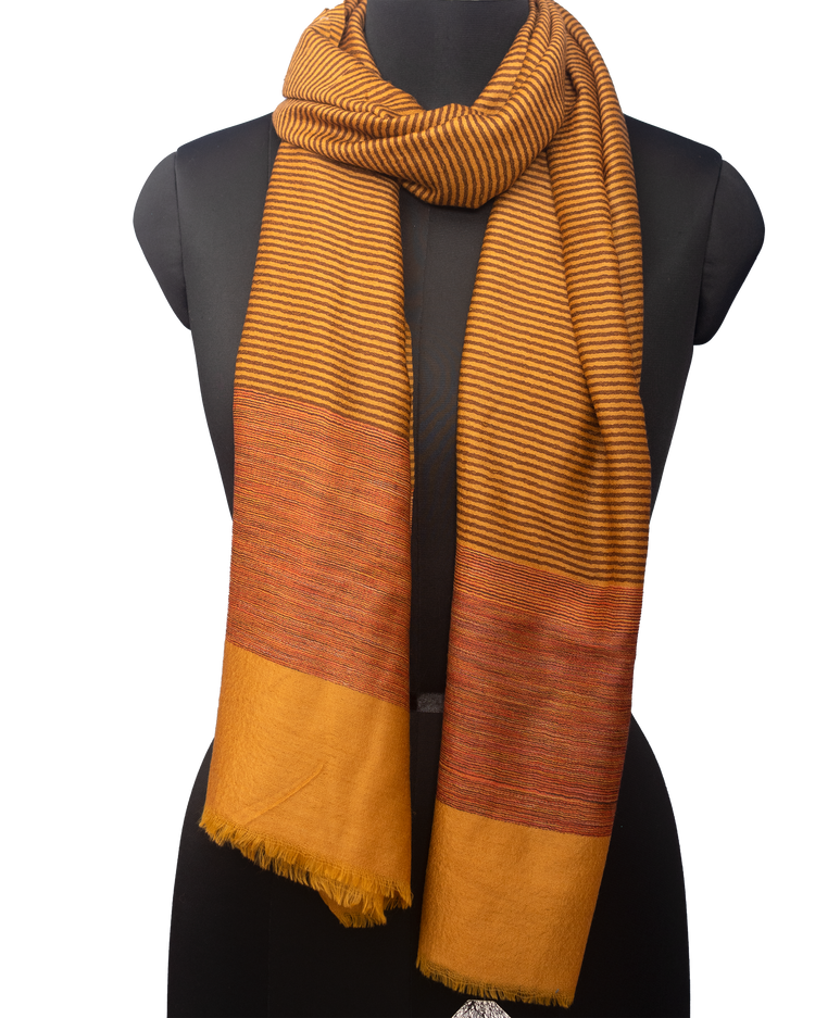 Mustard Color With Brown Stripe Woven Pashmina Stole
