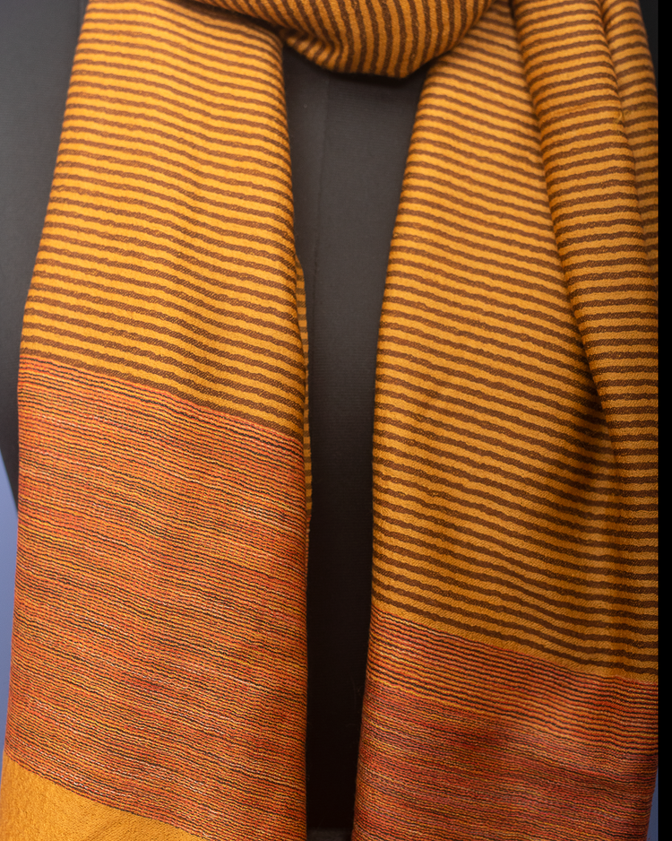 Mustard Color With Brown Stripe Woven Pashmina Stole
