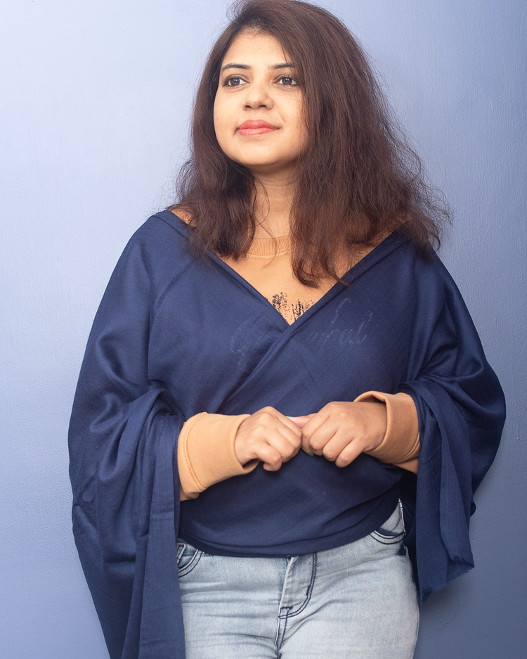 Solid Navy Blue Pure Pashmina Stole