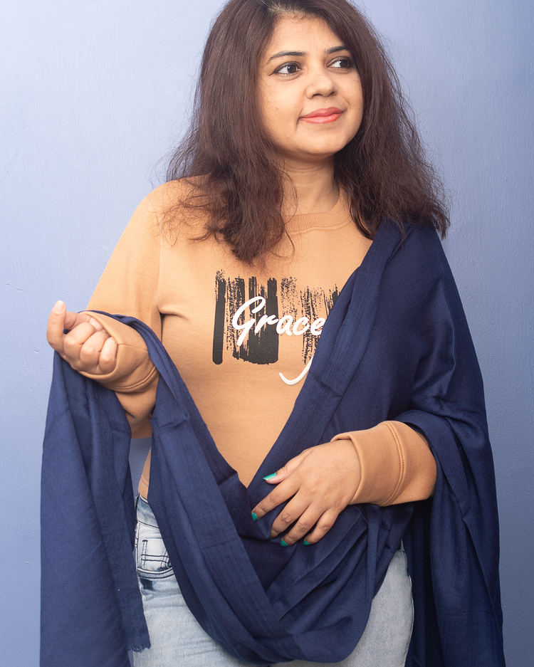 Solid Navy Blue Pure Pashmina Stole