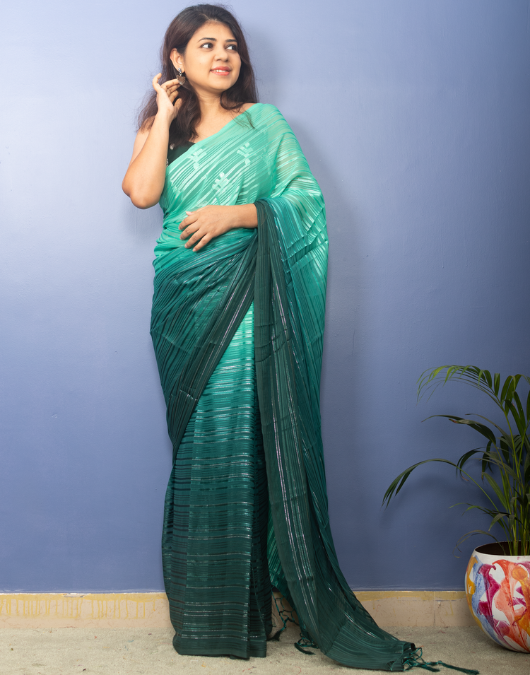 Jade And Sacramento Shades Georgette Lurux Sari
