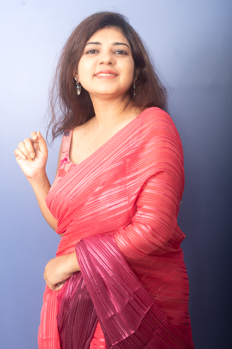 Punch and Rosewood Georgette Lurux Sari