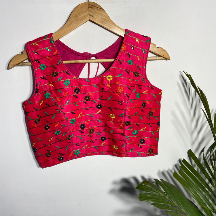 Pink Blouse With Multi Colour Embroidery