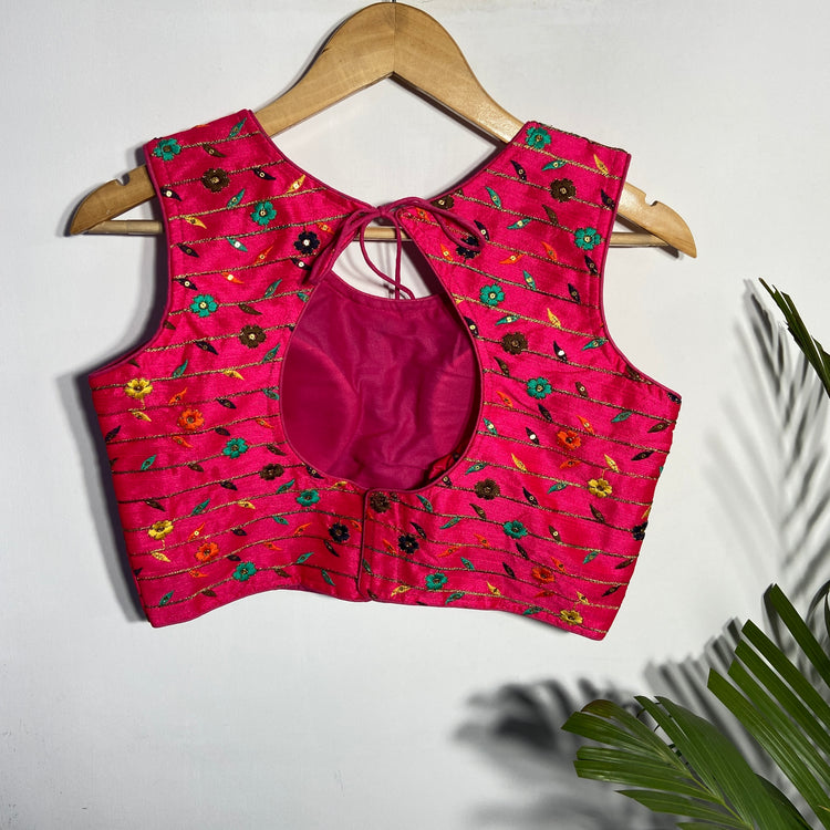 Pink Blouse With Multi Colour Embroidery