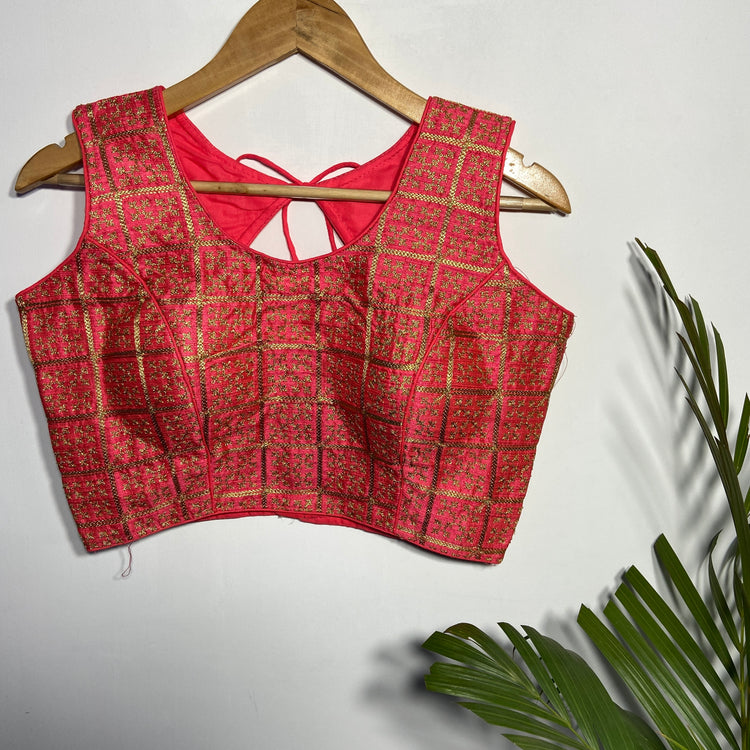 Deep Peach Blouse with Golden Zari work