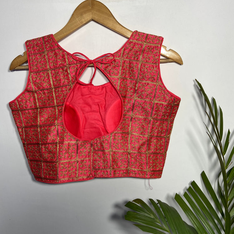 Deep Peach Blouse with Golden Zari work