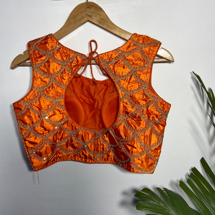 Orange Blouse with Golden Zari work