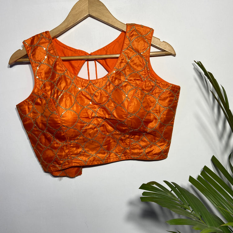 Orange Blouse with Golden Zari work