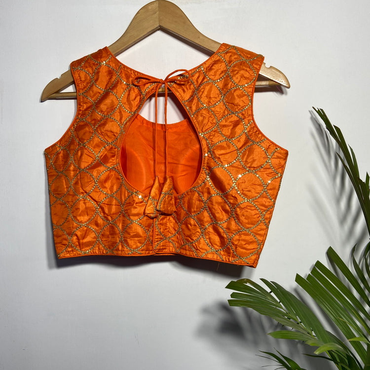 Orange Blouse with Golden Zari work