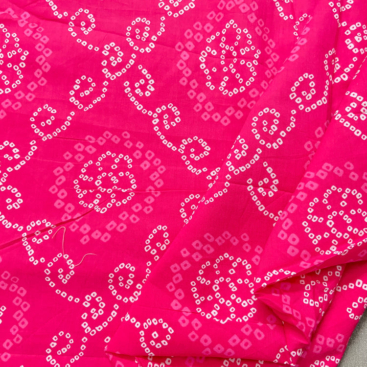 Pink White Bandhni Screen Print Cotton Fabric