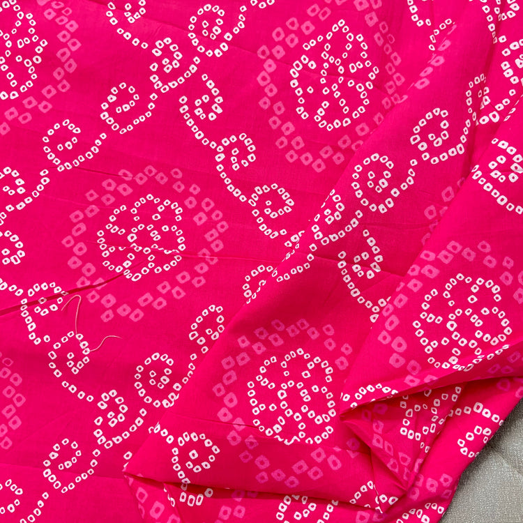 Pink White Bandhni Screen Print Cotton Fabric