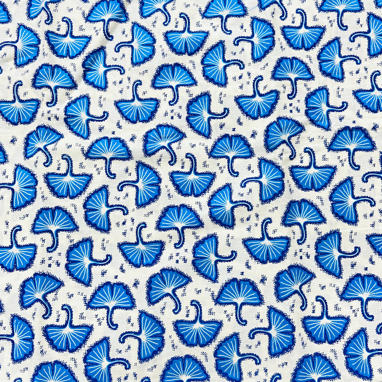 White Blue Floral Digital Print Cotton Fabric