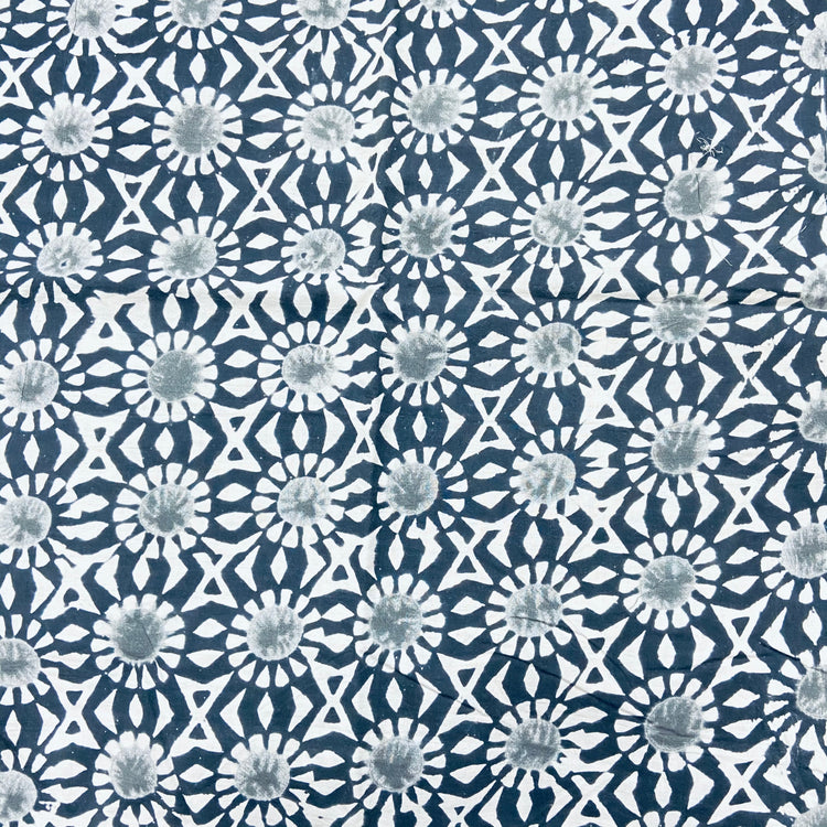 Black White Floral Hand Block Print Cotton Fabric