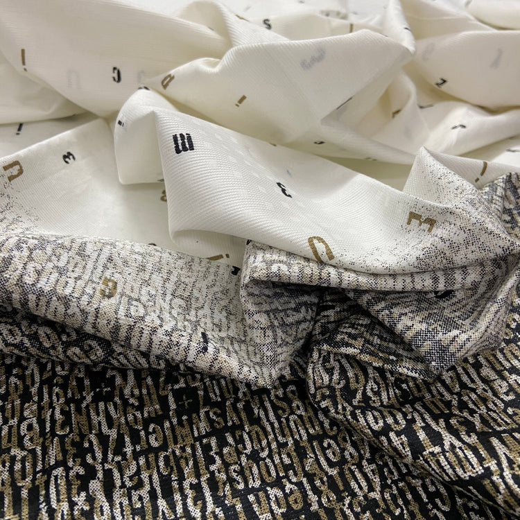 Shades Script Pattern on White Cotton Fabric