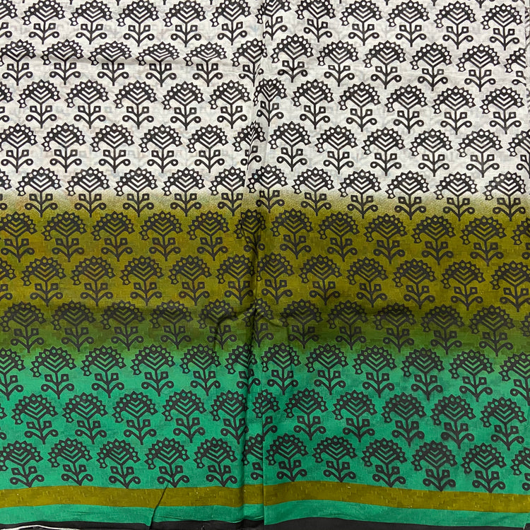 Floral Screen Print white Cotton Fabric