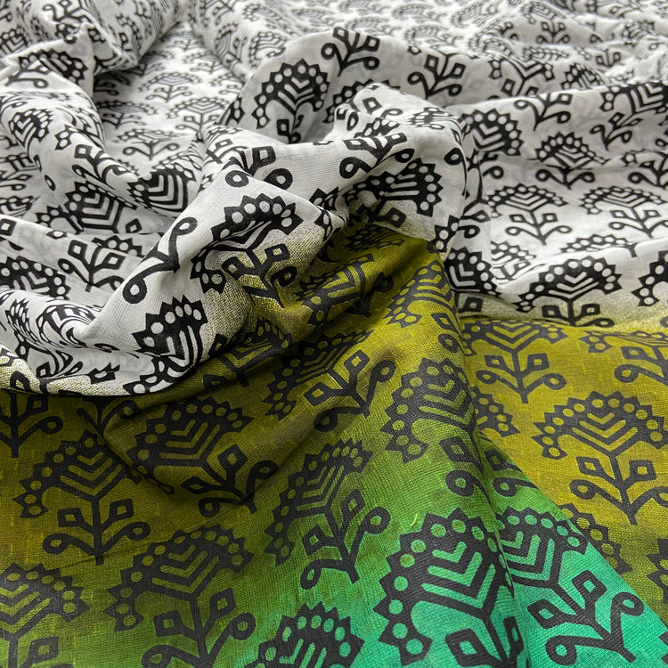 Floral Screen Print white Cotton Fabric