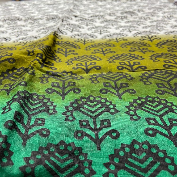 Floral Screen Print white Cotton Fabric