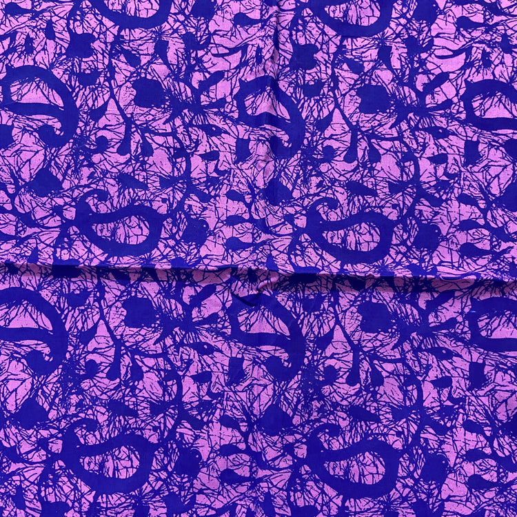Purple Blue Batik Print on Cotton Fabric